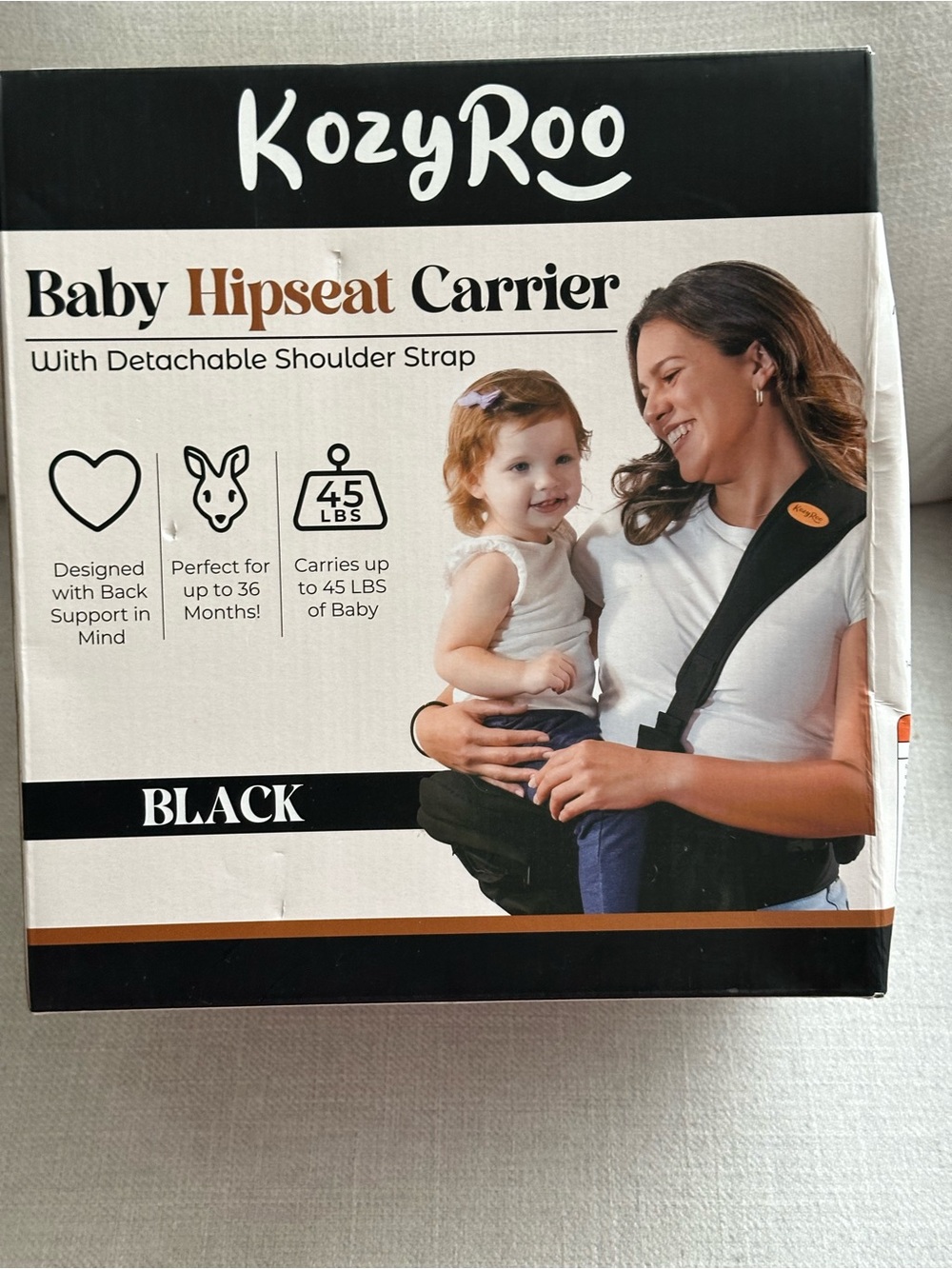 KozyRoo Black Baby Hipseat Carrier with Detachable Shoulder Strap
